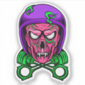 Neon Zombie Biker Schedel Kruis Zuigers Sticker (Voorkant)