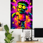 Neon Zombie - Cartoon Pop Art Halloween Monster Poster (Thuiskantoor)