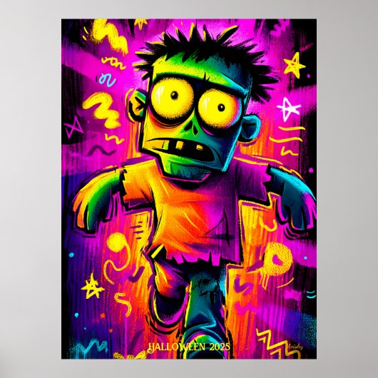 Neon Zombie - Cartoon Pop Art Halloween Monster Poster (Voorkant)