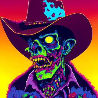 Neon Zombie Cowboy Vierkante Sticker