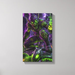 Neon Zombie Goblin Muurkunst – Cyberpunk Horror Mu Canvas Afdruk