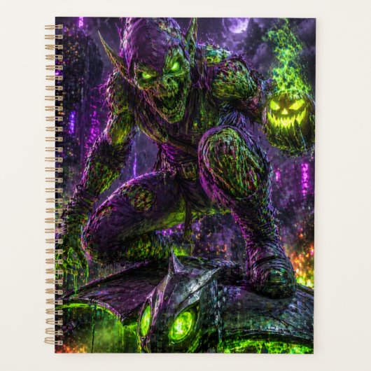 Neon Zombie Goblin Muurkunst – Cyberpunk Horror Mu Planner (Voorkant)