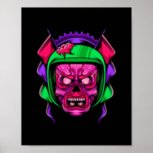 Neon Zombie Rijder Schedel Kunst Poster