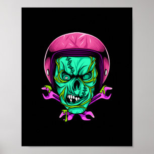 Neon Zombie Schedel Biker Helm Design Poster