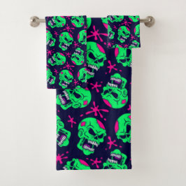 Neon Zombie Schedels Patroon Bad Handdoek