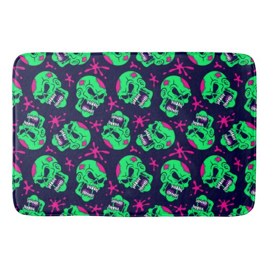 Neon Zombie Schedels Patroon Badmat (Voorkant)