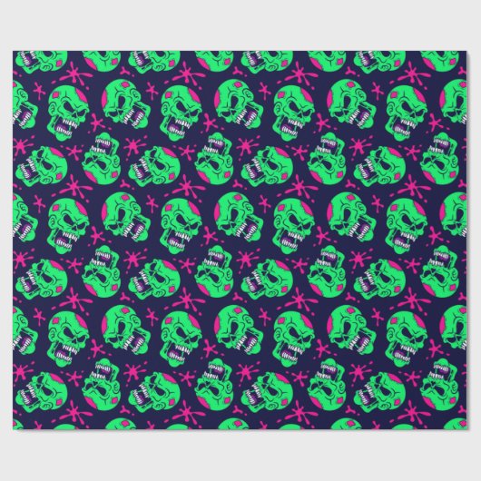 Neon Zombie Skulls Pattern Cadeaupapier (Vlak)