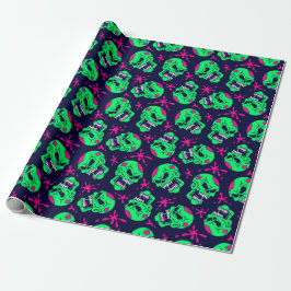 Neon Zombie Skulls Pattern Cadeaupapier