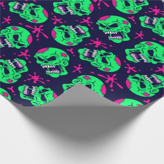 Neon Zombie Skulls Pattern Cadeaupapier (Hoek)