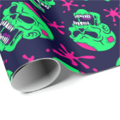 Neon Zombie Skulls Pattern Cadeaupapier (Rol Hoek)