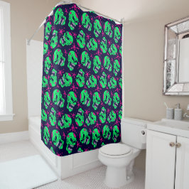Neon Zombie Skulls Pattern Douchegordijn