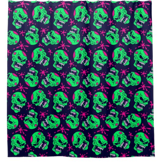 Neon Zombie Skulls Pattern Douchegordijn (Voorkant)