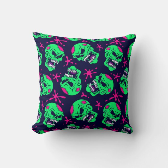 Neon Zombie Skulls Pattern Kussen (Voorkant)