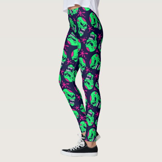 Neon Zombie Skulls Pattern Leggings (Links)