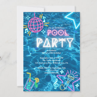 neon zomer Pool Party Verjaardag Kaart