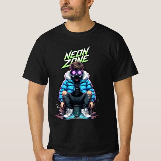 NEON ZONE – Cyberpunk Chill Crew Graphic T-Shirt (Voorkant)