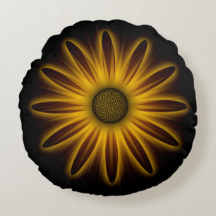 Neon Zonnebloem Ontwerp Op Zwart Rond Kussen