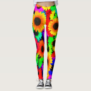 Neon Zonnebloemen 1960's Hippy Leggings