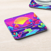 Neon Zonsondergang Landschap Bier Onderzetter (Linkerzijde)