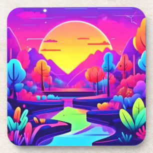 Neon Zonsondergang Landschap Bier Onderzetter