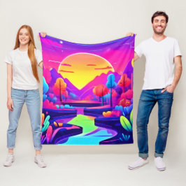 Neon Zonsondergang Landschap Fleece Deken