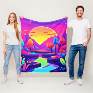 Neon Zonsondergang Landschap Fleece Deken