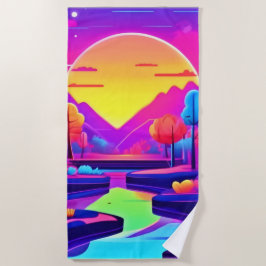 Neon Zonsondergang Landschap Strandlaken