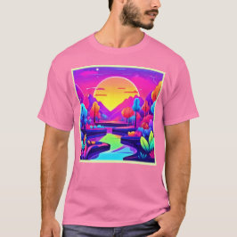 Neon Zonsondergang Landschap T-shirt