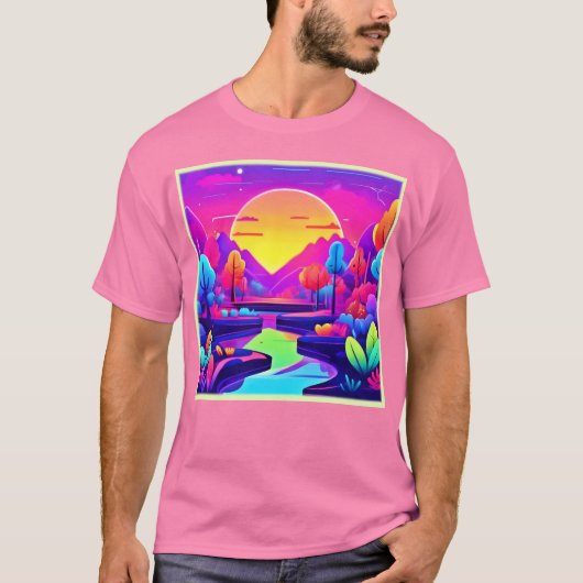 Neon Zonsondergang Landschap T-shirt (Voorkant)