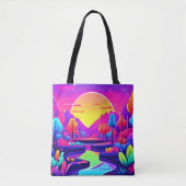 Neon Zonsondergang Landschap Tote Bag (Voorkant)