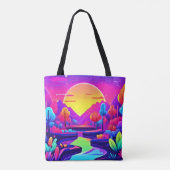 Neon Zonsondergang Landschap Tote Bag (Achterkant)