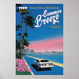 Neon Zonsondergang Miami Kunstprint 80s Retro Zome Poster