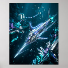 Neon Zwaardvis Snelheid Stroom Poster