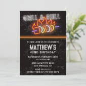 Neon Zwart Bbq Grill Chill 42e verjaardag Kaart (Staand voorkant)