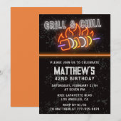 Neon Zwart Bbq Grill Chill 42e verjaardag Kaart (Voorkant / Achterkant)