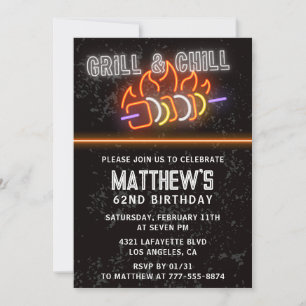 Neon Zwart Bbq Grill Chill 62e verjaardag Kaart