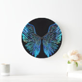 Neon zwart en blauwe engel Wing Wall Clock Grote Klok (Huis)