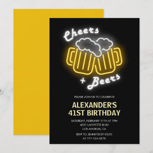 Neon zwart Heren Cheers en biertjes 41ste verjaard Kaart