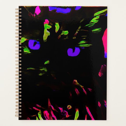 Neon Zwart Kat met Gloeiende Ogen Planner (Voorkant)
