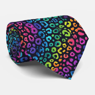 Neon Zwart Regenboog Luipaardprint Halsebandje Stropdas