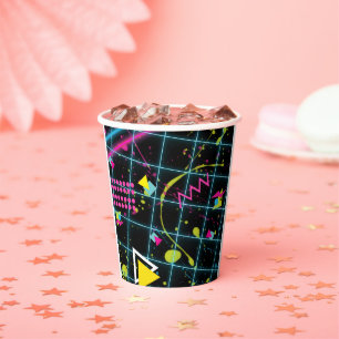 Neon Zwart Retro 80's 90's Verjaardagsfeestje  Papieren Bekers