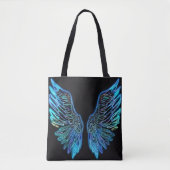 Neon zwarte en blauwe engelenvleugels tote bag (Voorkant)