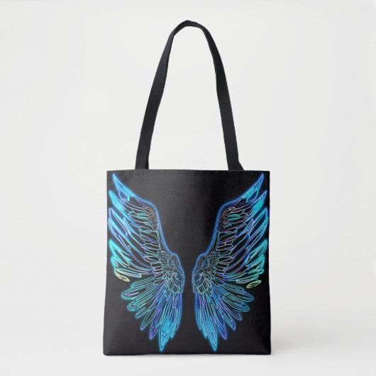 Neon zwarte en blauwe engelenvleugels tote bag (Voorkant)