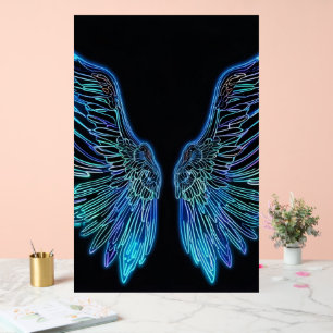 Neon zwarte en blauwe hoekvleugels acryl bord