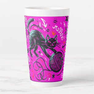 Neon Zwarte Kat Kunst Latte Mok
