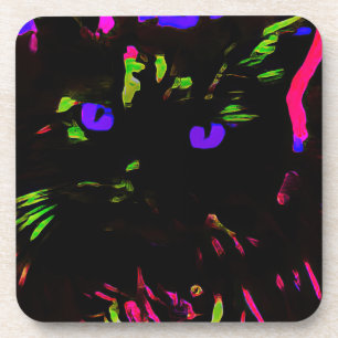 Neon zwarte kat met gloeiende ogen bier onderzetter