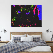Neon zwarte kat met gloeiende ogen canvas afdruk (Insitu (Slaapkamer))
