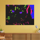 Neon zwarte kat met gloeiende ogen canvas afdruk (Insitu (Woonkamer))