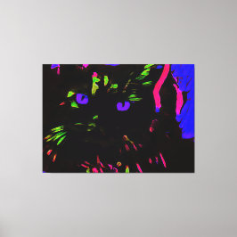 Neon zwarte kat met gloeiende ogen canvas afdruk