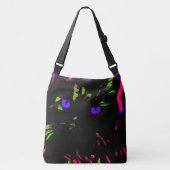 Neon zwarte kat met gloeiende ogen crossbody tas (Voorkant)